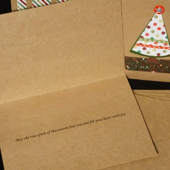 Set of 4 Kraft Holiday Christmas Handmade Greeting Cards with 3D Dot Tree - Picture 3 of 3